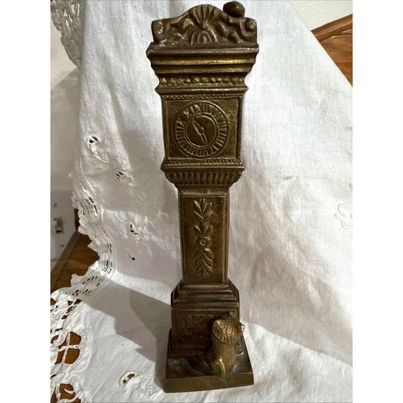 Other - VTG Solid Brass Grandfather Clock Cat Mouse Paperweight Cottage English Country